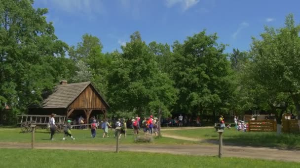 Návštěvníci parku staré polské architektury — Stock video