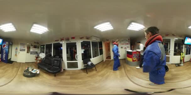 360 Vr Video Reception Room in Kart Racing Center "need For Speed" Kiev Independence Day Racing Drivers are Preparing to the Race Evening Time Indoor — стоковое видео