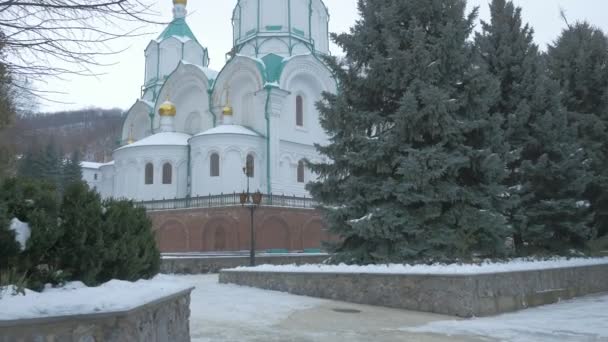 Pohled na chrám Nanebevzetí Panny Marie v Svyatogorsk — Stock video