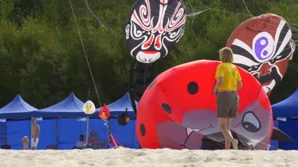 Žena, kterou fotograf chodí na Sandy Beach Baltského moře — Stock video