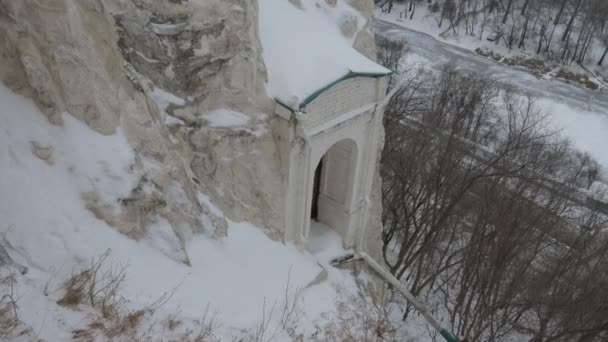 Monastic Cell Carved Chalky Rock View Mountain Solitary Monastic Cell — Stock Video