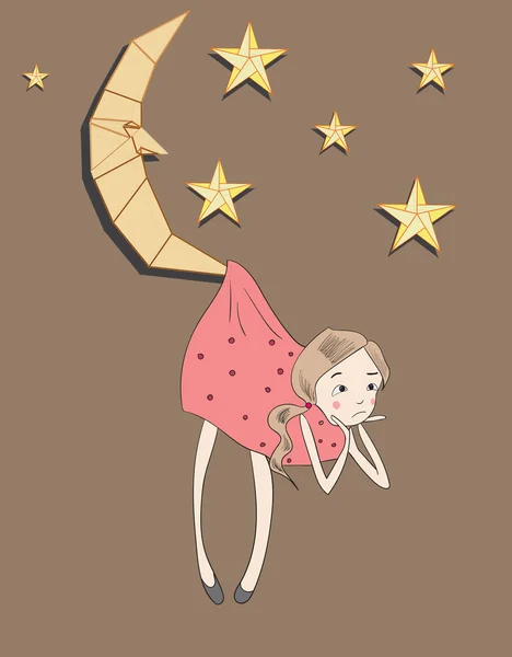 Petite fille sur la lune — Image vectorielle