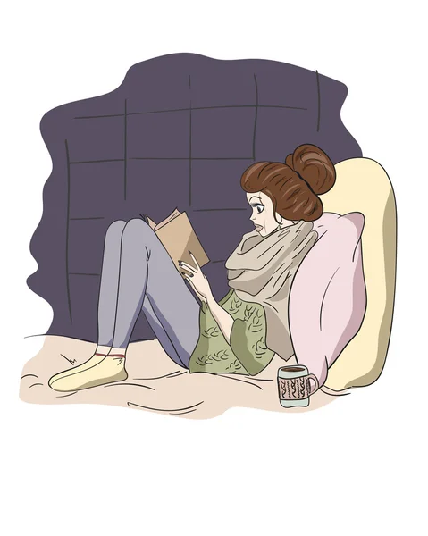 kız gece okuma. Vektör