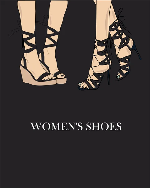 Zapatos de mujer sobre fondo negro — Vector de stock