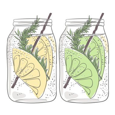 Kireç ve mason kavanoza kireç kokteyl. Kabarcıklar. Vektör