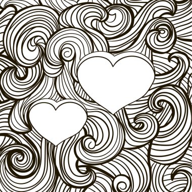 Boyama kitabı için desen. Etnik, çiçek, retro, doodle, vektör, aşiret tasarım öğesi. Siyah ve beyaz arka plan ile iki kalp