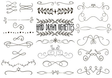 Set of Hand drawn text dividers, vignettes in retro style clipart