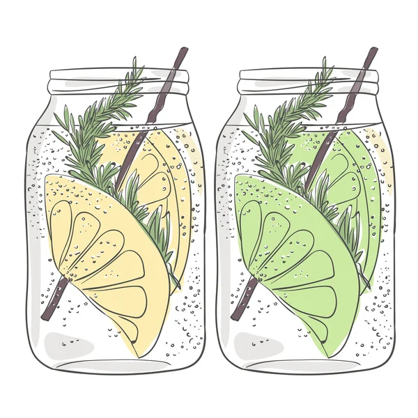 Kireç ve mason kavanoza kireç kokteyl. Kabarcıklar. Vektör