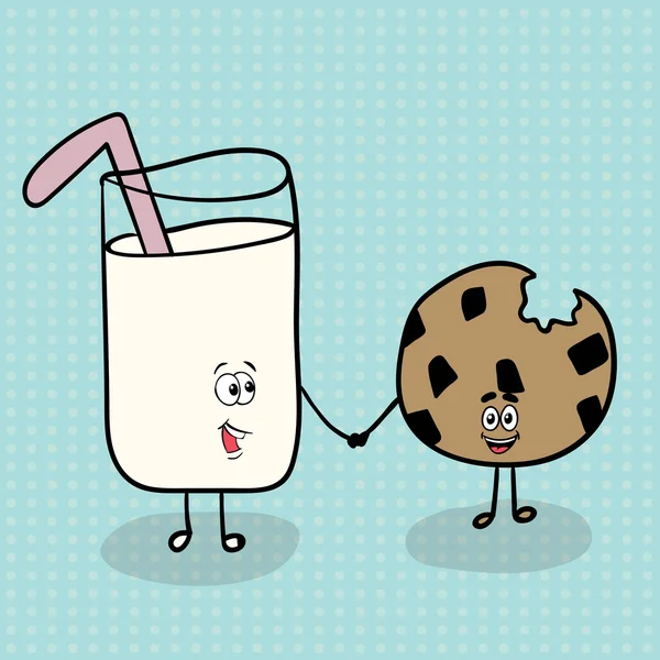 Komik tatlı kurabiye ve bir bardak süt. Vektör yiyecek çizim