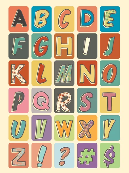 Alphabet vectoriel. Des BD. Rétro. Vintage  . — Image vectorielle