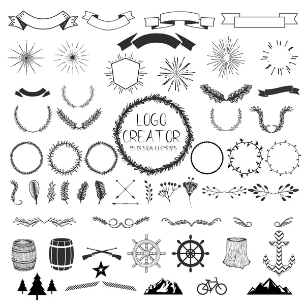 Büyük vektör vintage tasarım öğeleri kümesi. 