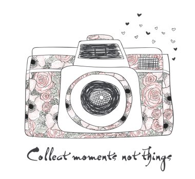 Vektör çizim retro fotoğraf kamera ve tipografi ifade 