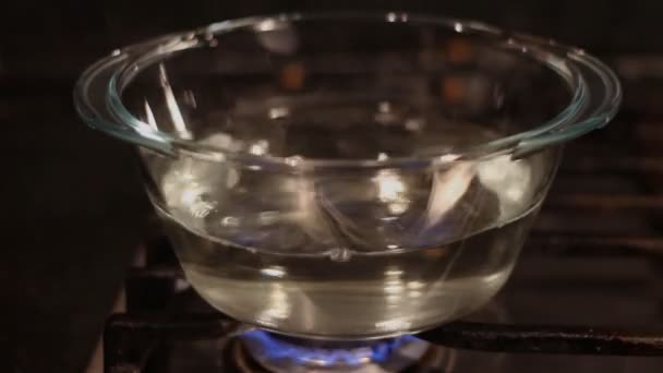 Kokend water in de transparante glazen pot — Stockvideo