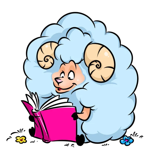 Livre de lecture de moutons dessin animé — Photo