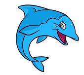 Kreslené vtipné modrý delfín