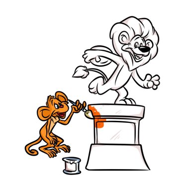 Monkey joke painting lion statue cartoon clipart