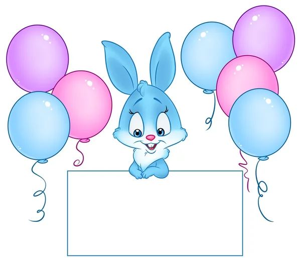Niebieski królik tabletka postaci gratulacje uroczystości balony — Zdjęcie stockowe