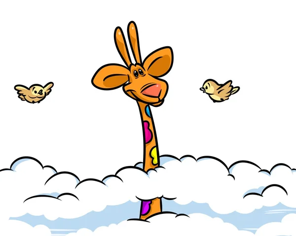 Girafe nuages élevés dessin animé — Photo