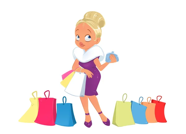 Fille shopping dessin animé — Photo