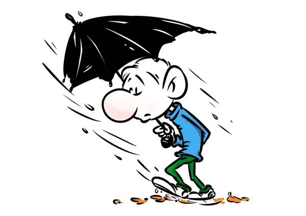 Man hösten regn paraply cartoon — Stockfoto