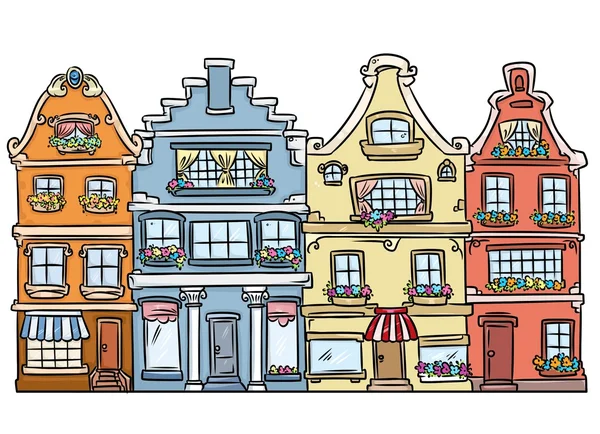 Ciudad calle arquitectura Europa casas de dibujos animados —  Fotos de Stock