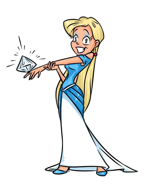 Menina loira anel grande diamante desenhos animados — Fotografia de Stock