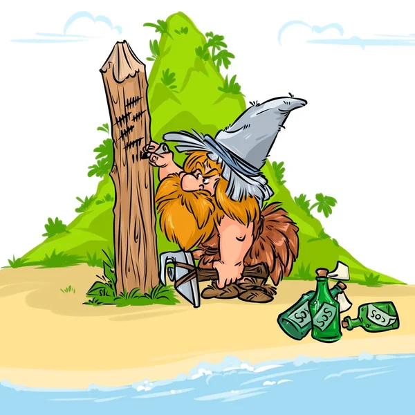 Robinson Crusoe öde ö cartoon — Stockfoto