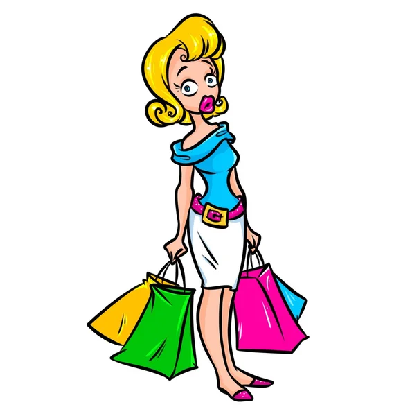 Meisje shopping cartoon — Stockfoto