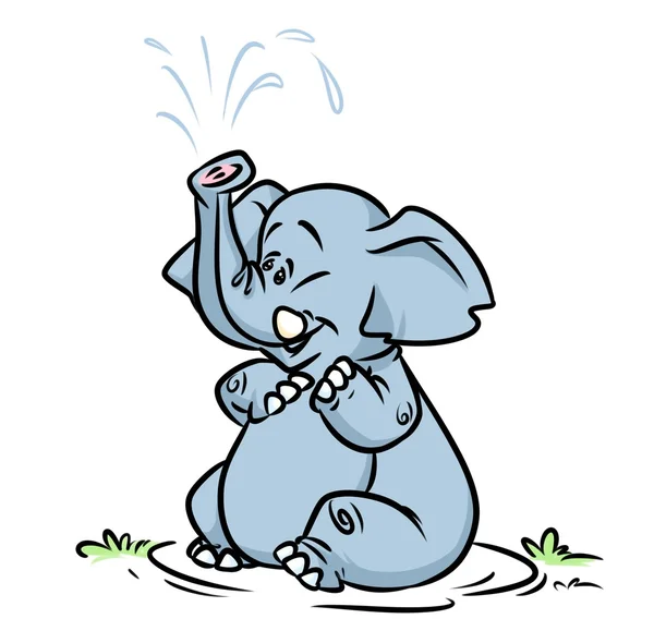 大象喷泉沐浴的卡通 — 图库照片