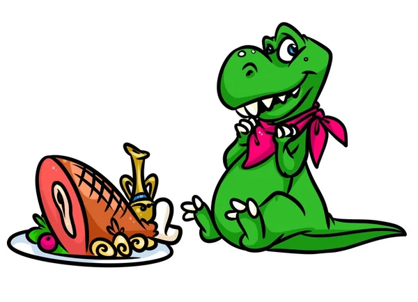 Dinosaur eats meat cartoon — Stock Photo, Image
