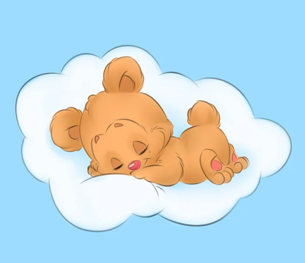 Niedlicher Teddybär schläft Wolke Cartoon — Stockfoto