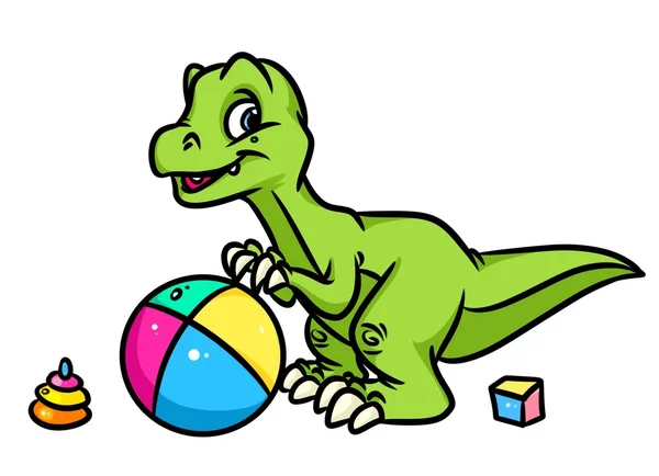 Mały dinozaur gra zabawka piłka kreskówka — Zdjęcie stockowe