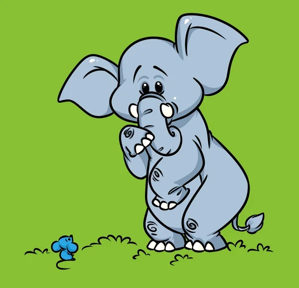 Slon bojí myši karikatura — Stock fotografie