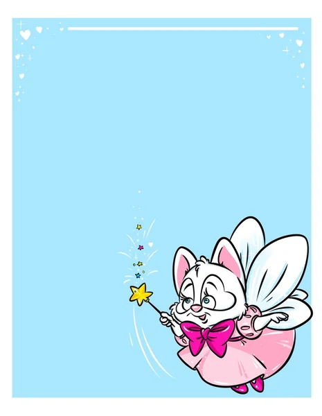 可爱猫咪白魔法仙女飞行卡通 — 图库照片