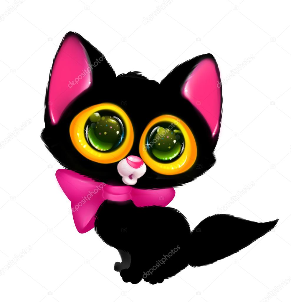 Black cat big eyes cartoon Stock Photo by ©Efengai 105556836