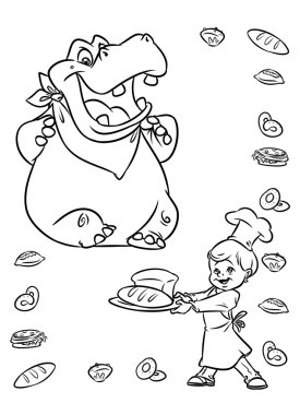Hippo animals eating bread boy chef  clipart