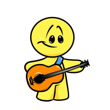 Gülen karakter gitar müzisyen çizgi film