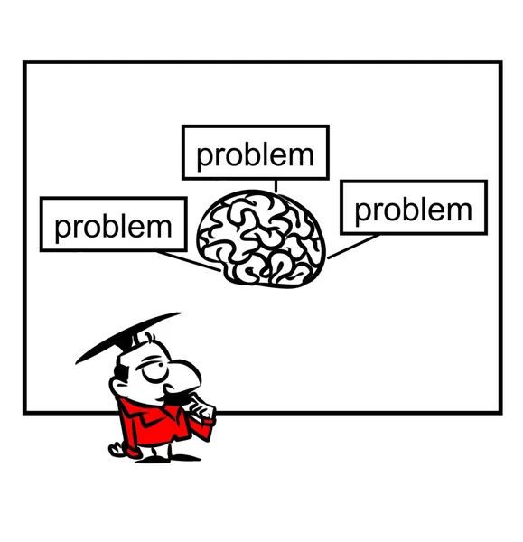 Scientific psychologist brain problem cartoon — Stock Photo, Image