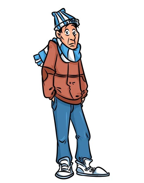 Man confusion warm clothing cartoon — Stock Photo, Image