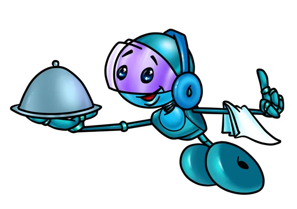 Robot blue waiter cartoon — Stock Photo, Image