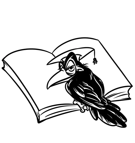 Vědecký vrány čtení knižní ilustrace — Stock fotografie
