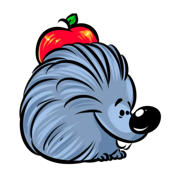 Hedgehog dibujos animados manzana — Foto de Stock