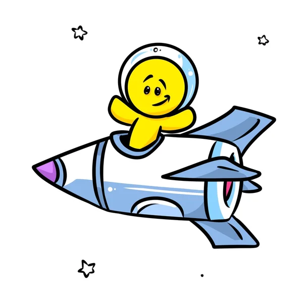 Smiley character astronaut rocket cartoon — Stock Photo, Image