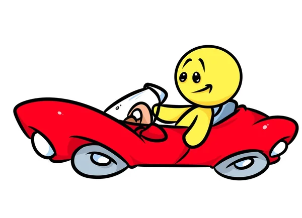 Smiley personagem vermelho descapotável carro desenhos animados — Fotografia de Stock