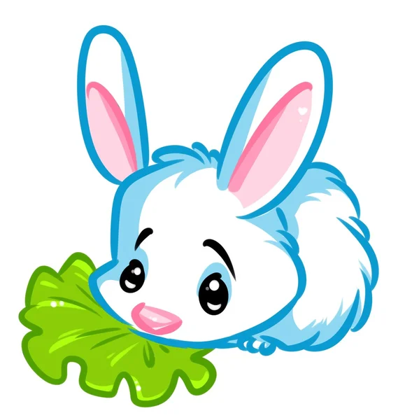 Белый милый кролик ест карикатуру на капусту — стоковое фото