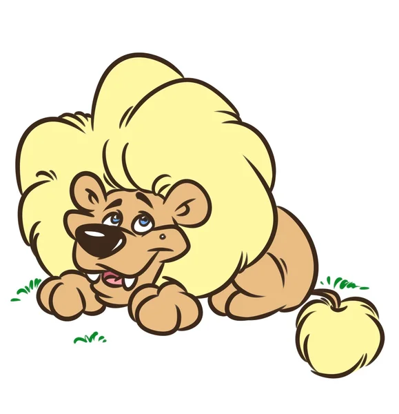 Good lion lying on the grass cartoon — Stock Photo, Image