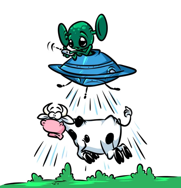 Soucoupe volante OVNI extraterrestre volant étonner les vaches dessin animé — Photo