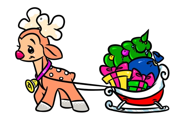 Christmas deer sled gifts cartoon — Stock Photo, Image