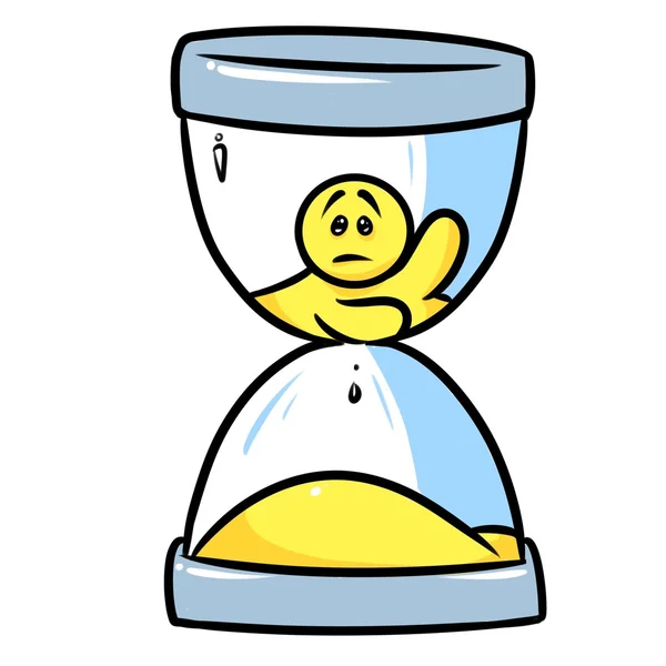 Smiley character time is up hourglass cartoon — Stock Photo, Image