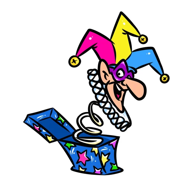 Jester clown doll box surprise cartoon — Stock Photo, Image